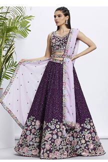 Picture of Stunning Purple Designer Indo-Western Lehenga Choli for Reception, Festivals and Party