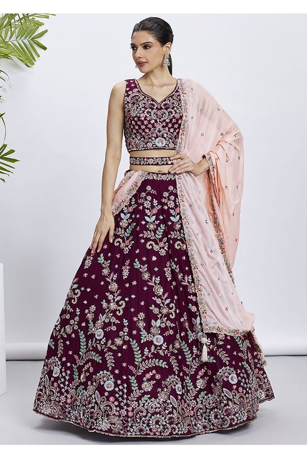 Picture of Irresistible Burgundy Designer Indo-Western Lehenga Choli for Reception, Festivals and Party