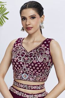 Picture of Irresistible Burgundy Designer Indo-Western Lehenga Choli for Reception, Festivals and Party