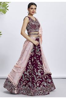 Picture of Irresistible Burgundy Designer Indo-Western Lehenga Choli for Reception, Festivals and Party