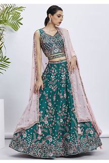 Picture of Magnificent Green Designer Indo-Western Lehenga Choli for Mehendi, Festivals and Party