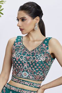 Picture of Magnificent Green Designer Indo-Western Lehenga Choli for Mehendi, Festivals and Party