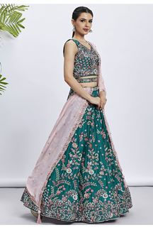 Picture of Magnificent Green Designer Indo-Western Lehenga Choli for Mehendi, Festivals and Party