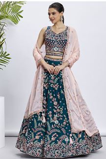 Picture of Artistic Teal Designer Indo-Western Lehenga Choli for Reception, Festivals and Party