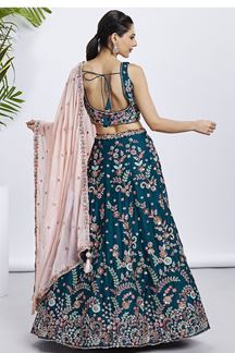 Picture of Artistic Teal Designer Indo-Western Lehenga Choli for Reception, Festivals and Party