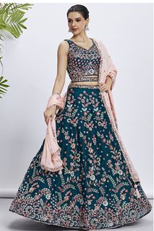 Picture of Artistic Teal Designer Indo-Western Lehenga Choli for Reception, Festivals and Party