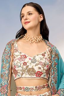 Picture of Lovely Cream Designer Indo-Western Lehenga Choli for Engagement and Reception