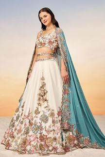 Picture of Lovely Cream Designer Indo-Western Lehenga Choli for Engagement and Reception