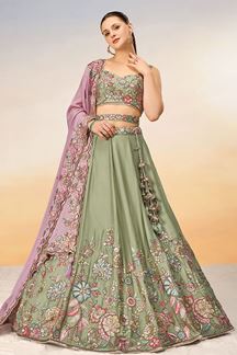 Picture of Beautiful Lime Green Designer Indo-Western Lehenga Choli for Engagement and Reception