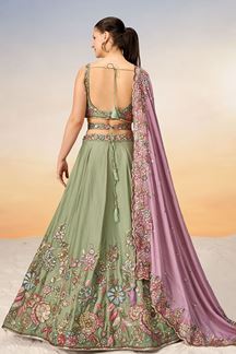 Picture of Beautiful Lime Green Designer Indo-Western Lehenga Choli for Engagement and Reception