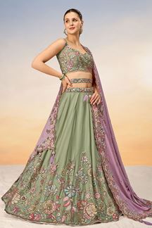 Picture of Beautiful Lime Green Designer Indo-Western Lehenga Choli for Engagement and Reception