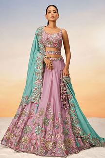 Picture of Enticing Mauve Designer Indo-Western Lehenga Choli for Engagement and Reception