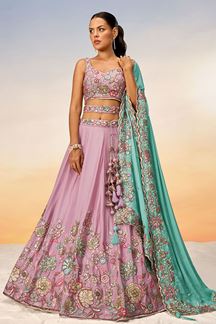 Picture of Enticing Mauve Designer Indo-Western Lehenga Choli for Engagement and Reception