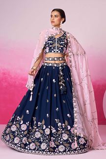 Picture of Attractive Navy Blue Designer Indo-Western Lehenga Choli for Engagement and Reception