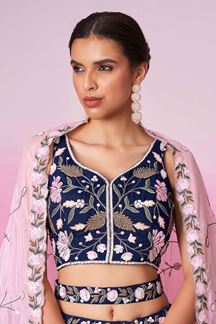 Picture of Attractive Navy Blue Designer Indo-Western Lehenga Choli for Engagement and Reception