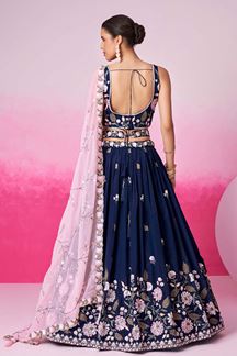 Picture of Attractive Navy Blue Designer Indo-Western Lehenga Choli for Engagement and Reception