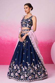 Picture of Attractive Navy Blue Designer Indo-Western Lehenga Choli for Engagement and Reception