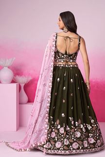 Picture of Exquisite Olive Designer Indo-Western Lehenga Choli for Engagement and Reception