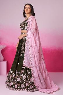 Picture of Exquisite Olive Designer Indo-Western Lehenga Choli for Engagement and Reception