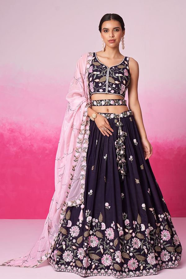 Picture of Glamorous Purple Designer Indo-Western Lehenga Choli for Engagement and Reception