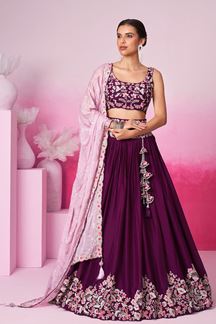 Picture of Charming Burgundy Designer Indo-Western Lehenga Choli for Engagement and Reception