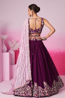 Picture of Charming Burgundy Designer Indo-Western Lehenga Choli for Engagement and Reception