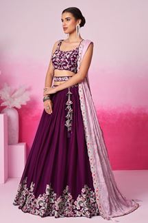 Picture of Charming Burgundy Designer Indo-Western Lehenga Choli for Engagement and Reception