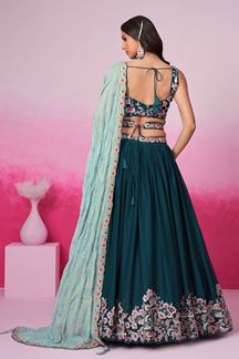 Picture of Exuberant Teal Designer Indo-Western Lehenga Choli for Engagement and Reception