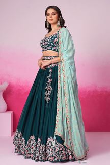 Picture of Exuberant Teal Designer Indo-Western Lehenga Choli for Engagement and Reception