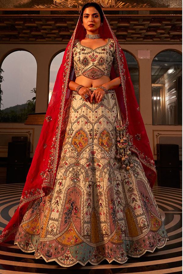 Picture of Attractive White Designer Bridal Lehenga Choli for Wedding and Reception