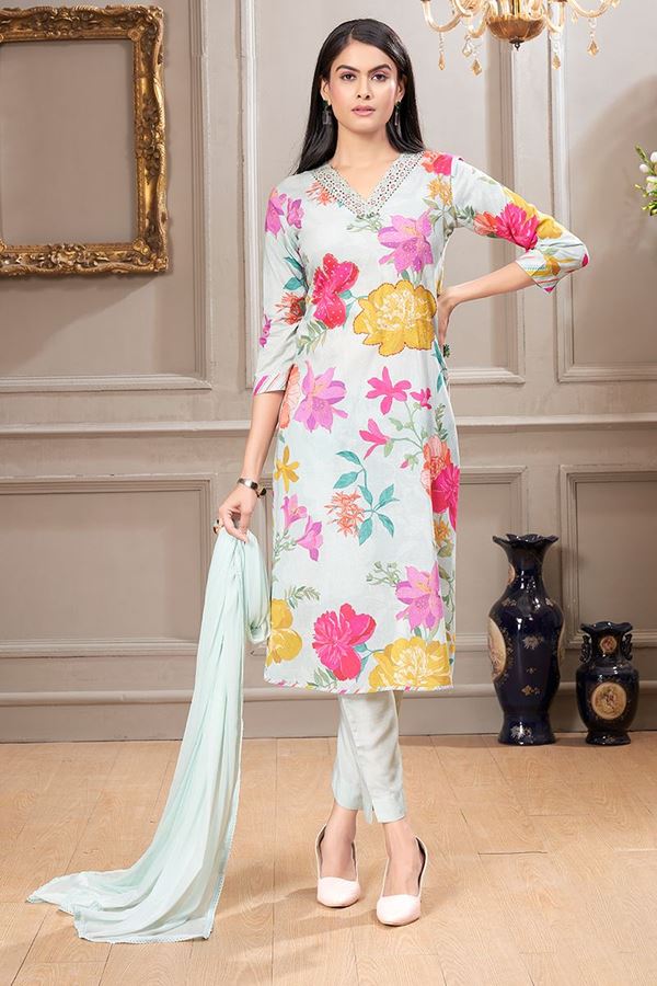 Picture of Marvelous Floral PrintedDesigner Straight Cut Suit for Party and Festival