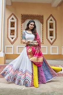 Picture of Impressive White and Pink Designer Lehenga Choli for Navratri Festival