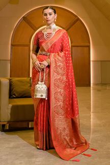 Picture of Flawless Red Designer Saree for Wedding and Reception