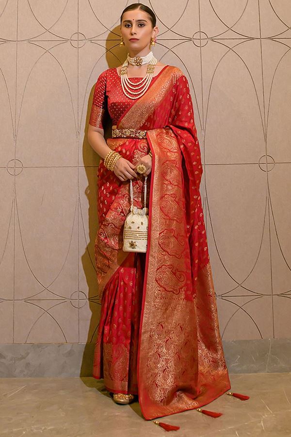 Picture of Charismatic Red Designer Saree for Wedding and Reception