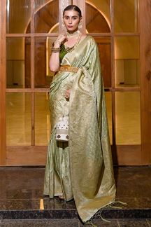 Picture of Smashing Satin Silk Designer Saree for Wedding, Engagement and Reception