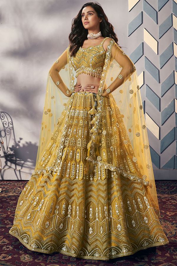 Picture of Captivating Yellow Designer Wedding Lehenga Choli for Haldi and Mehendi