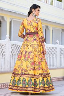 Picture of Flawless Yellow Dola Silk Designer Anarkali Suit for Festivals and Haldi