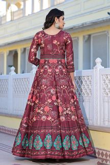 Picture of Stunning Maroon Floral Printed Designer Anarkali Suit for Festivals and Party