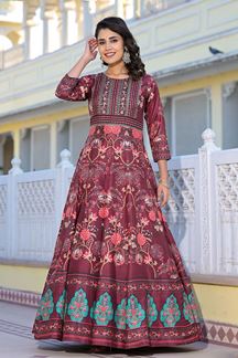 Picture of Stunning Maroon Floral Printed Designer Anarkali Suit for Festivals and Party