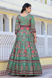 Picture of Lovely Parrot Green Dola Silk Designer Anarkali Suit for Party and Festive wear