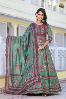 Picture of Lovely Parrot Green Dola Silk Designer Anarkali Suit for Party and Festive wear