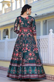 Picture of Enticing Green Floral Printed Designer Anarkali Suit for Party