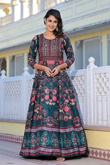 Picture of Enticing Green Floral Printed Designer Anarkali Suit for Party