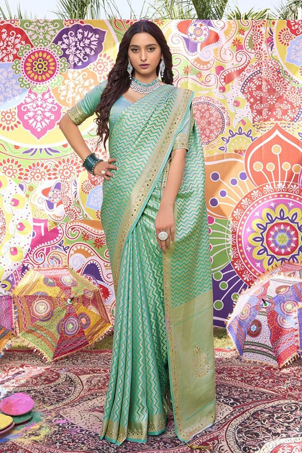 Picture of Enticing Pure Brocade Satin Silk Designer Saree for Wedding, Engagement, and Reception