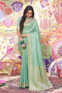 Picture of Enticing Pure Brocade Satin Silk Designer Saree for Wedding, Engagement, and Reception