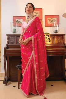 Picture of Royal Pink Designer Saree for Wedding, Engagement, and Reception