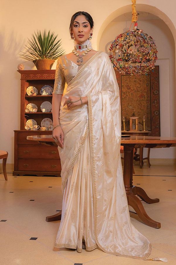 Picture of Delightful Beige Designer Saree for Wedding and Reception 