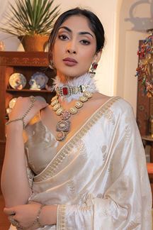 Picture of Delightful Beige Designer Saree for Wedding and Reception 