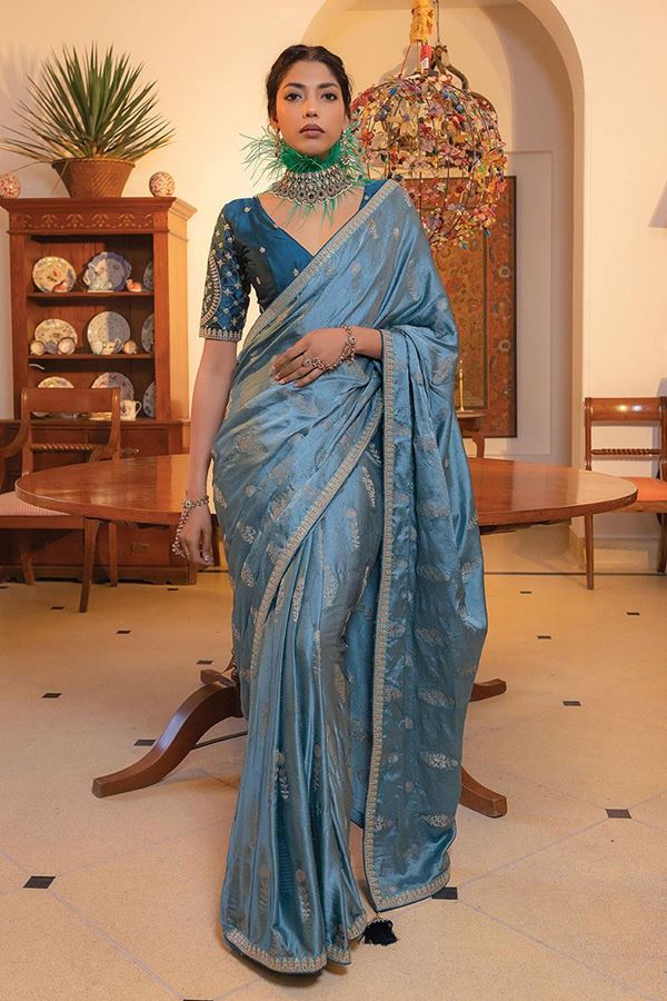 Picture of Lovely Blue Designer Saree for Wedding, Engagement and Reception