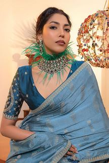 Picture of Lovely Blue Designer Saree for Wedding, Engagement and Reception